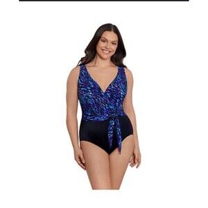 Longitude Belted Painted Safari Surplice One Piece Swimsuit Size 12